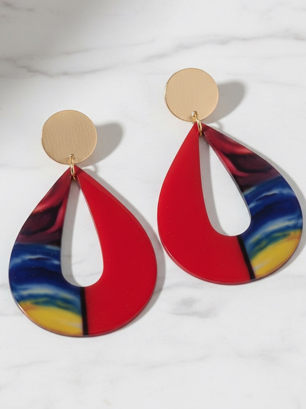 Womens Teardrop Multi-Color Post Acrylic Earrings